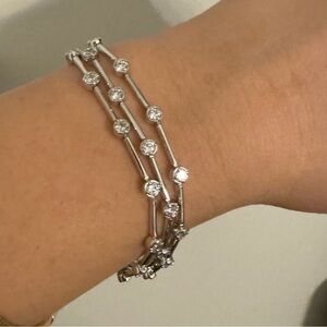 Elegant FAS Sterling Silver 925 Cubic Zirconia 3 Strand 7.5" 21g Bracelet